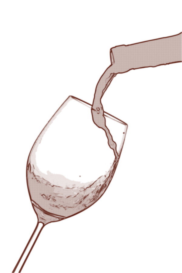 Sketch of red wine being poured into a glass
